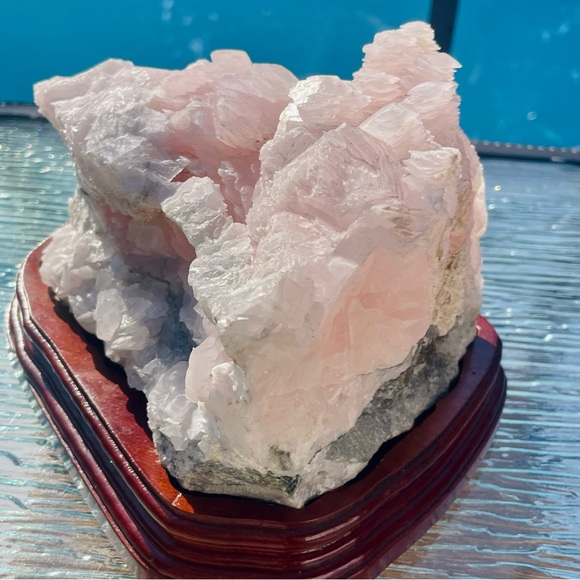 Mangano Calcite Large Pink Calcite Cluster w/ Wood Base Pink Calcite Home Decor - Picture 10 of 17